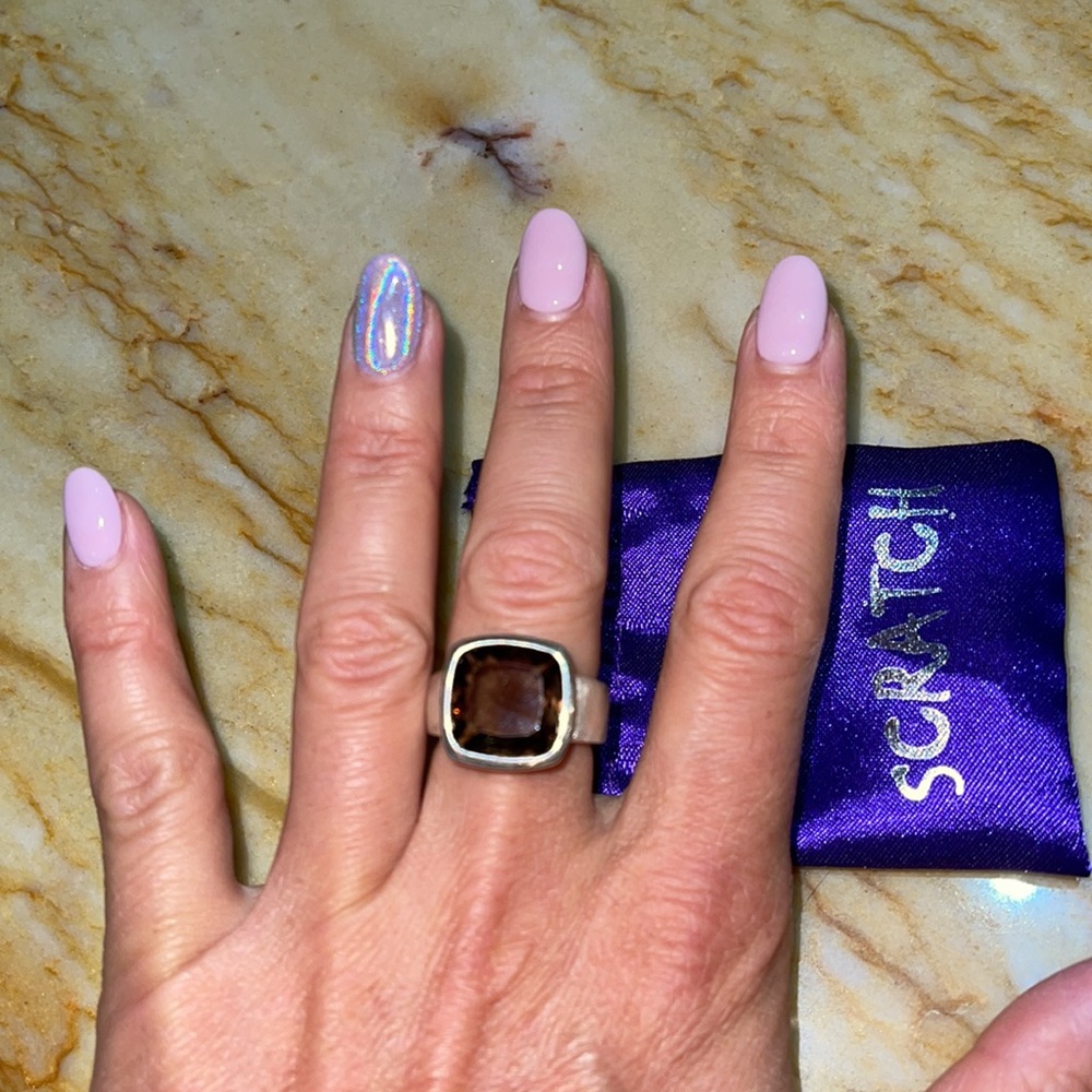 Scratch London brand sterling smoky topaz ring size 8